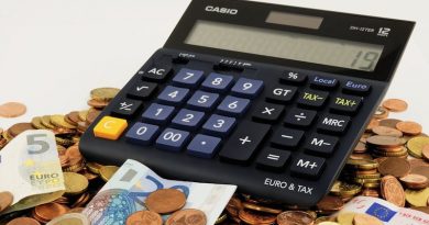 Tischrechner und Euro-Scheine und -Münzen