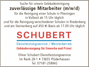 Stellenanzeige der Gebäudereinigung Schubert