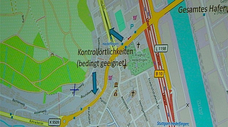 Mögliche LKW-Kontrollpunkte in Hedelfingen auf Stadtplan angegeben