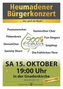 Einladung zum Bürgerkonzert am 15. Oktober 2022 in Heumaden