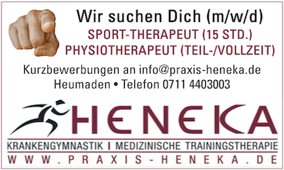 Stellenanzeige Praxis Heneka für Sporttherapeut und Physiotherapeut m/w/d
