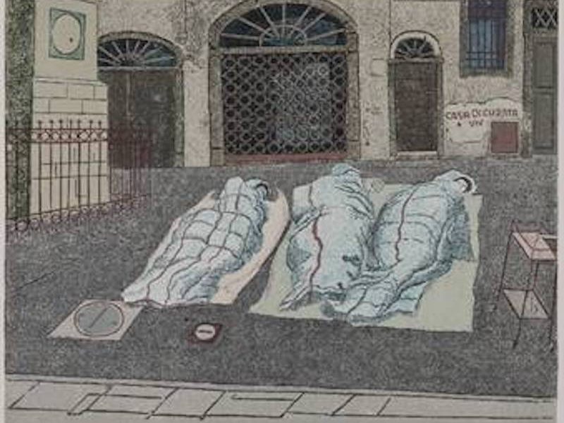 Robert Förch: Drei Schläfer auf der Piazza, 1990