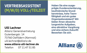 Stellenanzeige der Allianz Generalvertretung Ulli Lechner Ostfildern (Kemnat)
