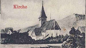 Schwarz-Weiß-Bild der Alten Kirche Hedelfingen um das Jahr 1900