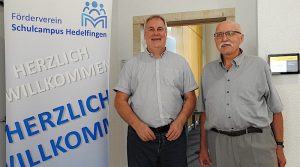 Roger Schenk und Paul Wurm vor der Beiratssitzung des Fördervereins Schulcampus Hedelfingen am 18.7.2023 im Rathaus Stuttgart