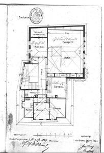 Plan des oberen Geschosses aus dem Jahr 1909