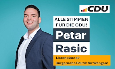 Anzeigenmotiv für CDU-Kandidaten Petar Rasic zur Kommunalwahl 2024