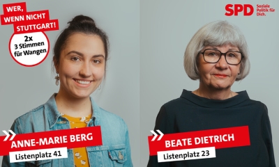 Anzeigenmotiv zur Kommunalwahl von Anne-Marie Berg und Beate Dietrich, beide SPD