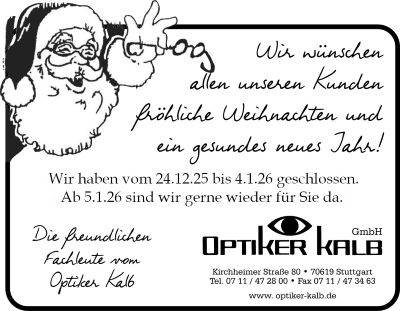 Weihnachtsmotiv der Firma Optiker Kalb GmbH in Stuttgart