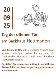 Ankündigung Tag der offenen Tür beim Backhaus Heumaden am 20.9.2025