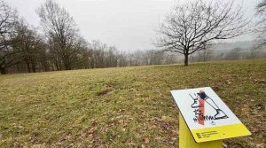 Hinweis auf das Betretungsverbot für schützendwerten Magerrasen im Naturschutzgebiet Eichenhain