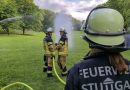 Löschübung der Feuerwehr Wangen auf einer Wiese im Park