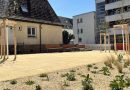 Blick über den Quartiersplatz an der Hindenburgstraße im April 2026