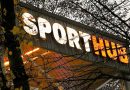 Leuchtschriftzug am Dach des SportHub in Wangen