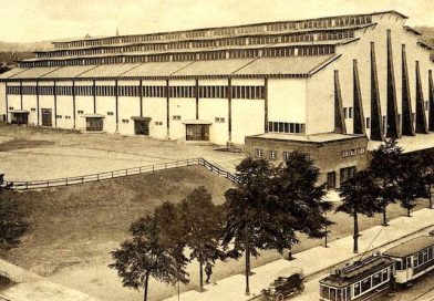 Stadthalle Stuttgart als historisches Postkartenmotiv