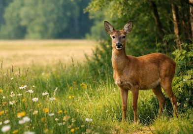 Reh vor einem Feld am Waldesrand