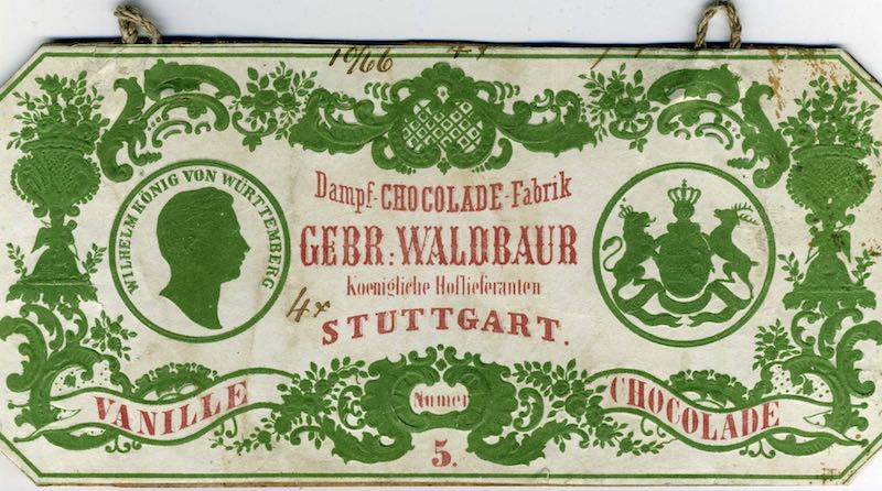 Foto einer historischen Tafel Vanille-Schokolade der Stuttgarter Firma Waldbaur