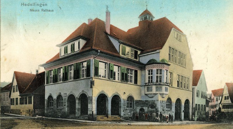 Historische Postkarte mit dem Bild des Hedelfinger Rathauses 1922
