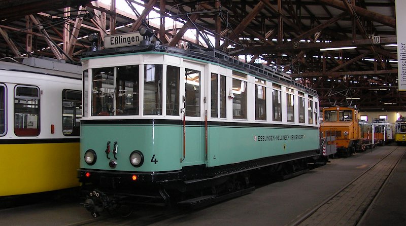 Museal erhaltener Triebwagen der END im Straßenbahnmuseum Stuttgart